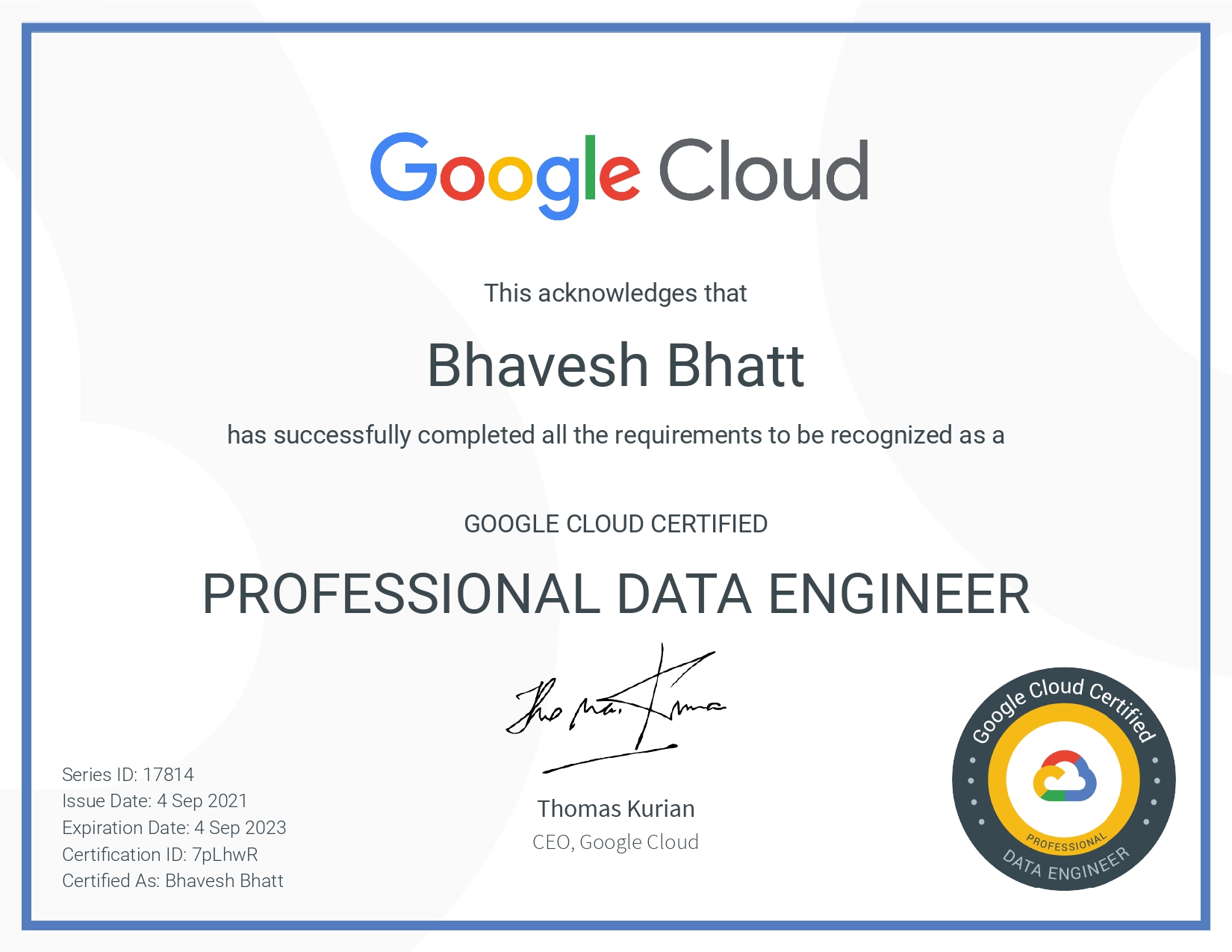 Google Cloud Professional Data Engineer Certification